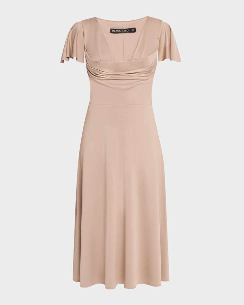 Anabela Draped Flutter-Sleeve Midi Dress